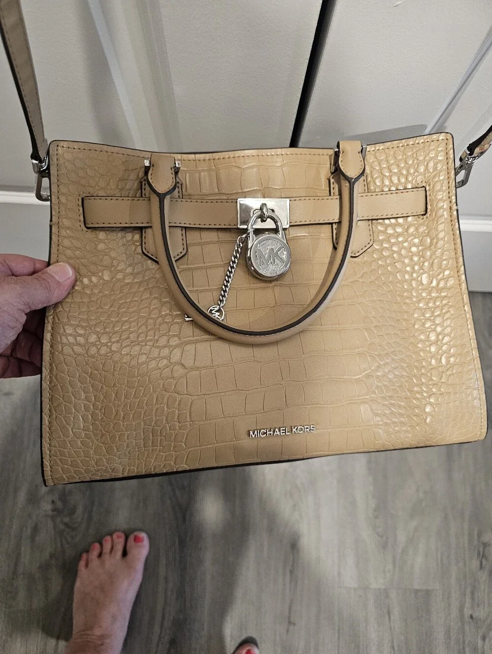 Michael Kors Camel/Tan Leather Satchel with Lock Accent